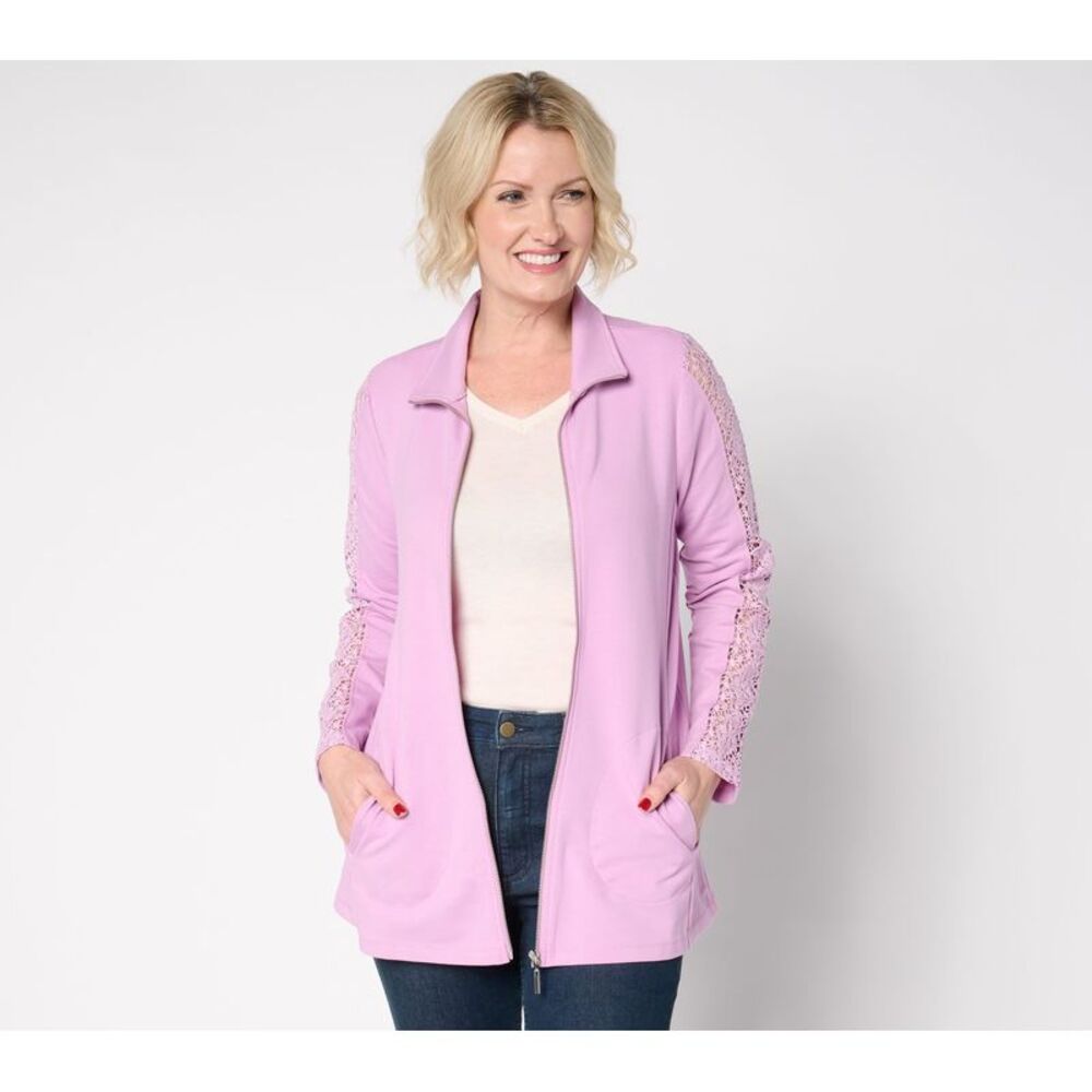 Turbie Twist Women's Petite Jacket 5XP Weekend Marina Knit Zip-Front Pink